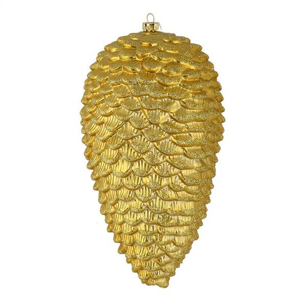 10" Gold Matte Glitter Pine Cone Ornament (2 pack)