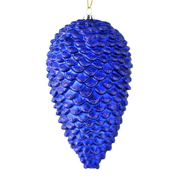 10" Cobalt Blue Matte Glitter Pine Cone Ornament (2 pack)