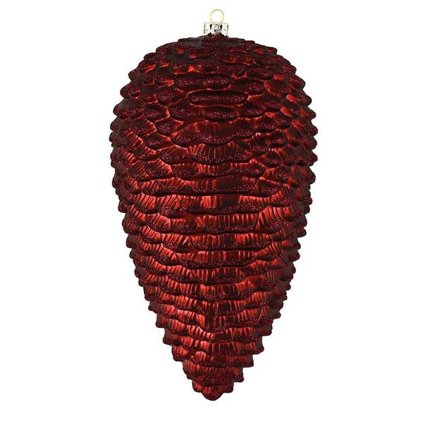 10" Burgundy Matte Glitter Pine Cone Ornament (2 pack)