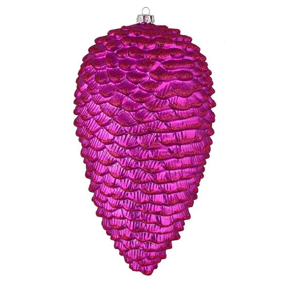 10" Fuchsia Matte Glitter Pine Cone Ornament (2 pack)