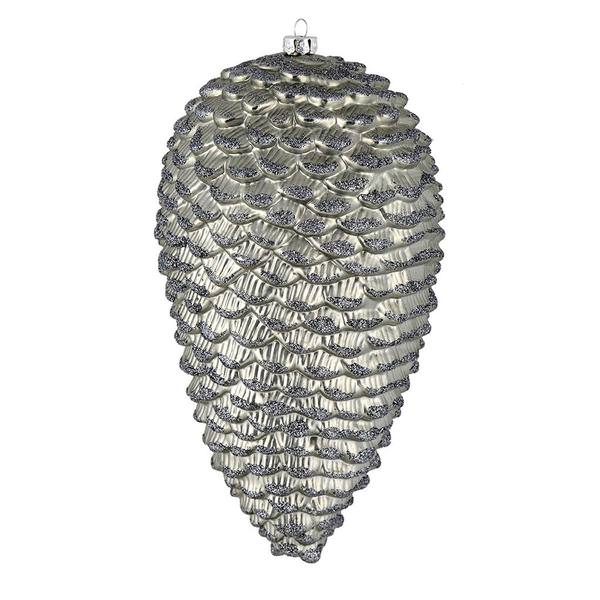 10" Pewter Matte Glitter Pine Cone Ornament (2 pack)