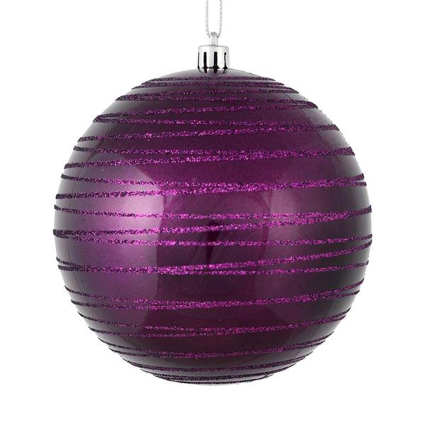 3" Plum Candy Glitter Ball Ornament (6 pack)