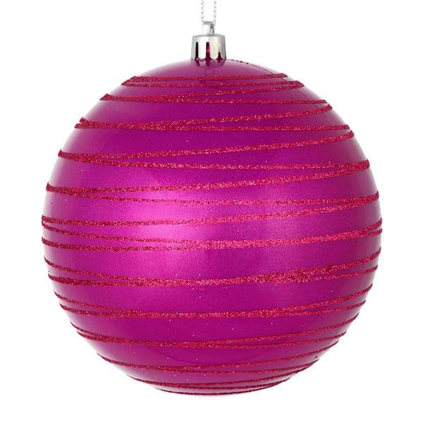 3" Fuchsia Candy Glitter Ball Ornament (6 pack)