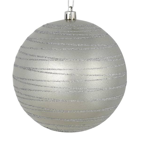 4" Silver Candy Glitter Ball Ornament (4 pack)