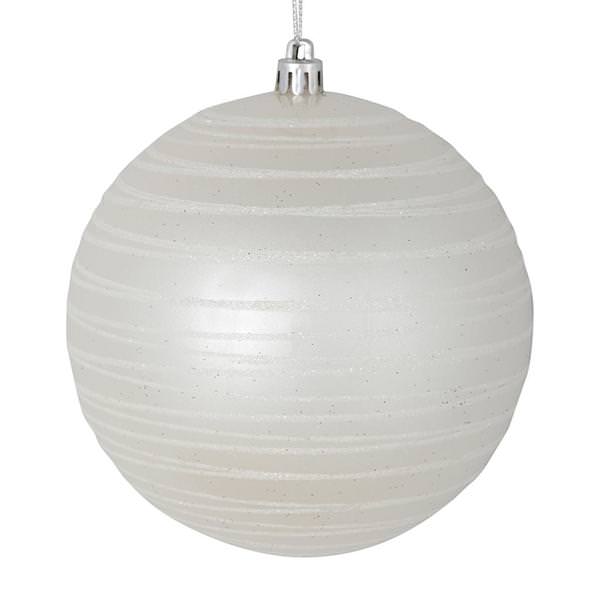 4" White Candy Glitter Ball Ornament (4 pack)