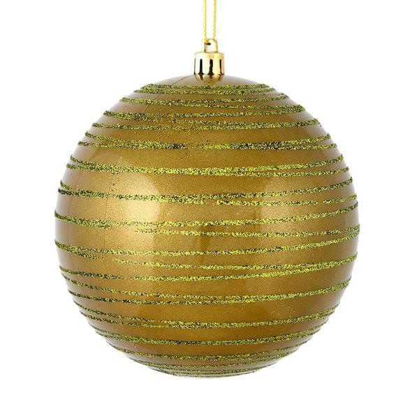 4" Olive Candy Glitter Ball Ornament (4 pack)