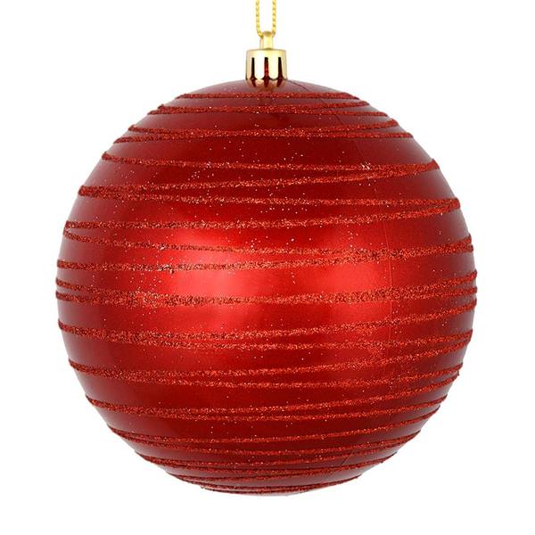4.75" Red Candy Glitter Ball Ornament (4 pack)