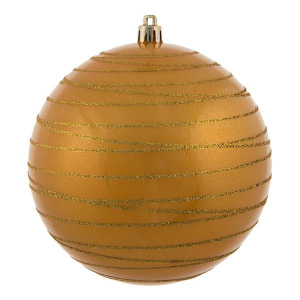 6" Honey Gold Candy Glitter Ball Ornament (3 pack)