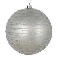 Vickerman 6" Silver Candy Glitter Ball Ornament (3 pack)