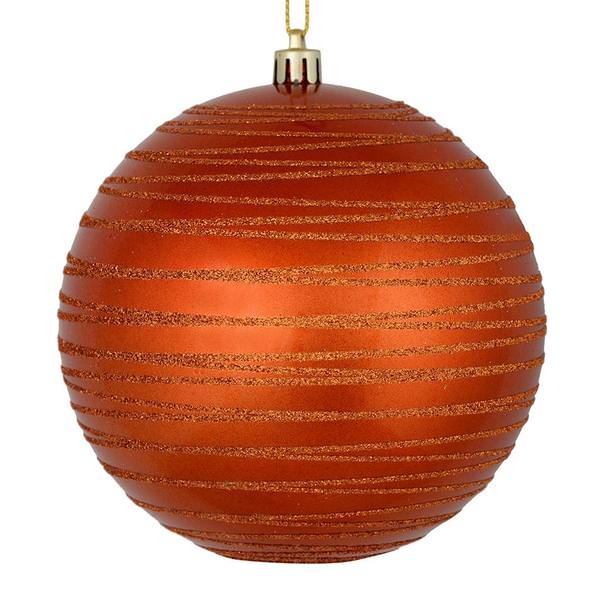 6" Burnished Orange Candy Glitter Ball Ornament (3 pack)