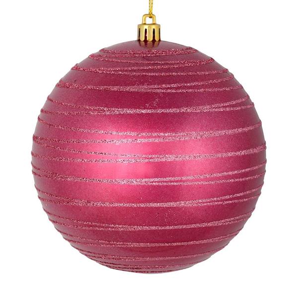 6" Berry Red Candy Glitter Ball Ornament (3 pack)