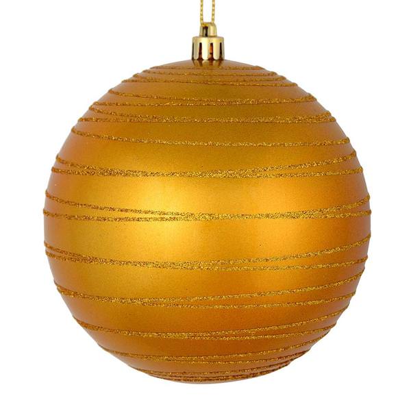 6" Antique Gold Candy Glitter Ball Ornament (3 pack)