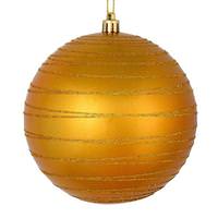 Vickerman 6" Antique Gold Candy Glitter Ball Ornament (3 pack)