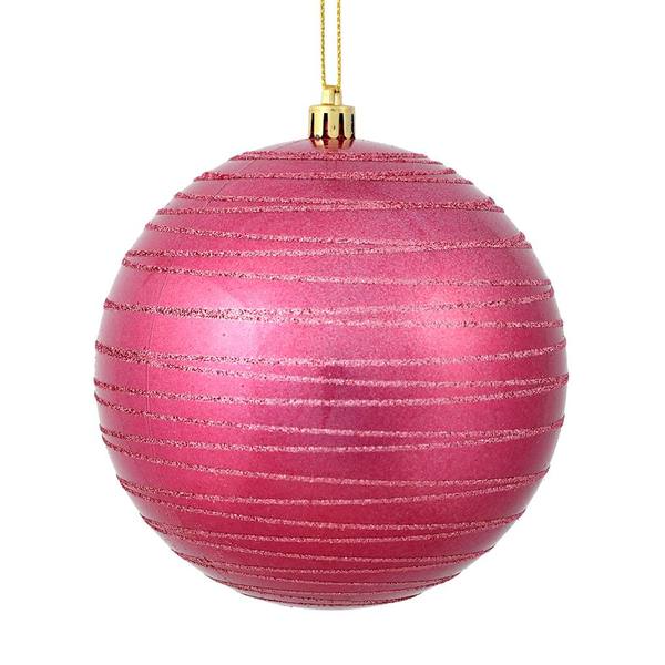6" Mauve Candy Glitter Ball Ornament (3 pack)