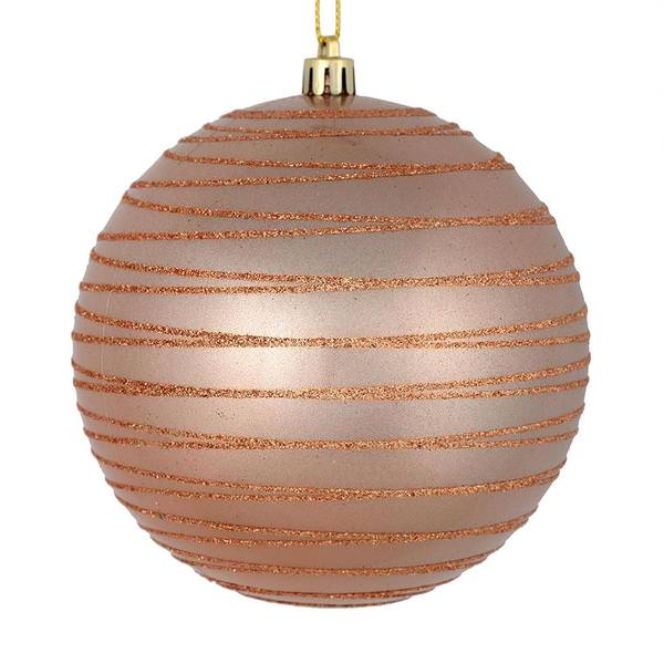 6" Rose Gold Candy Glitter Ball Ornament (3 pack)
