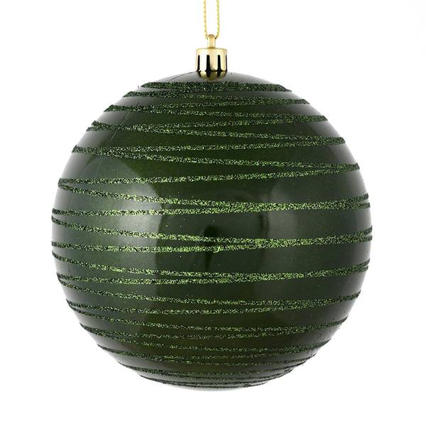 6" Moss Green Candy Glitter Ball Ornament (3 pack)