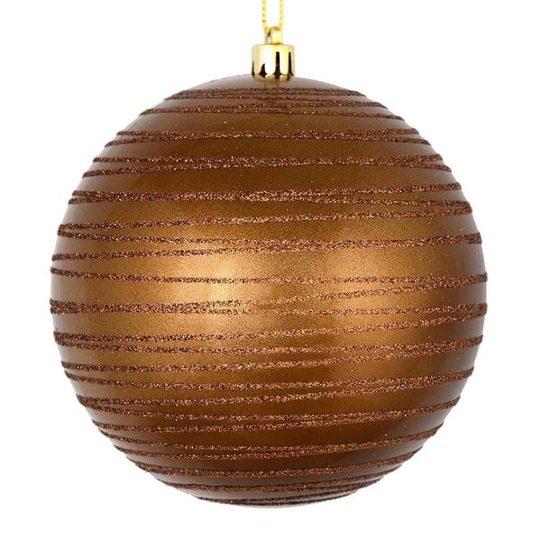 6" Mocha Candy Glitter Ball Ornament (3 pack)