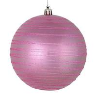 Vickerman 6" Pink Candy Glitter Ball Ornament (3 pack)