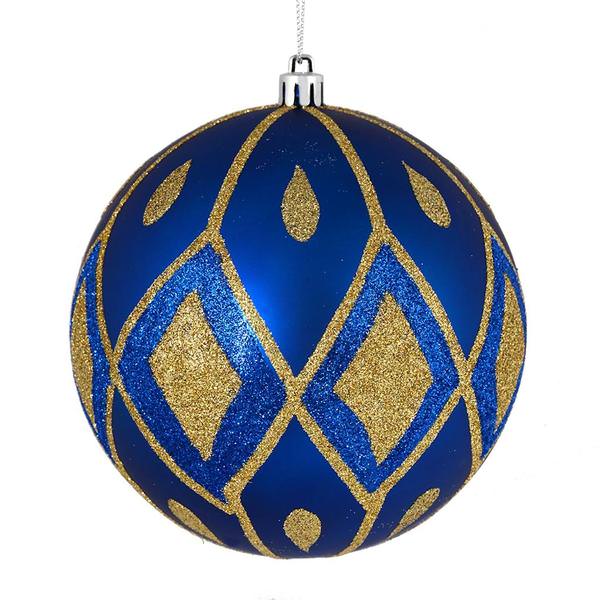 4" Blue Matte Glitter Diamond Ball Ornament (4 pack)