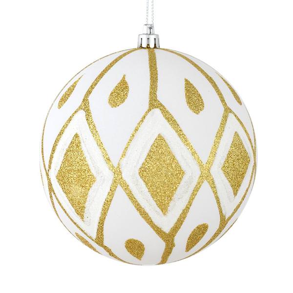 4" White Matte Glitter Diamond Ball Ornament (4 pack)