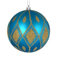 Vickerman 4" Turquoise Matte Glitter Diamond Ball Ornament (4 pack)