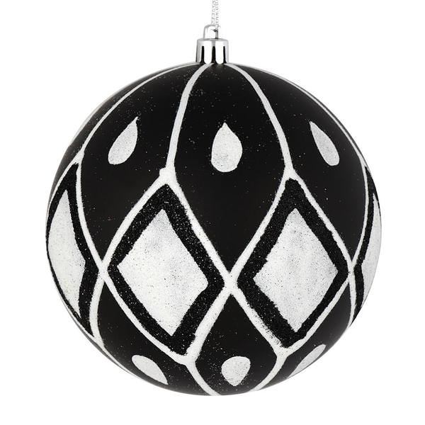4" Black Matte Glitter Diamond Ball Ornament (4 pack)