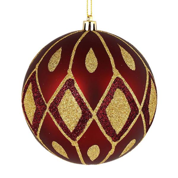 4" Wine Matte Glitter Diamond Ball Ornament (4 pack)