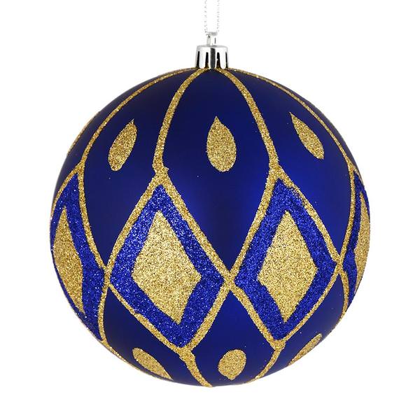 4" Cobalt Blue Matte Glitter Diamond Ball Ornament (4 pack)