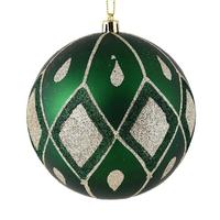 Vickerman 4" Emerald Matte Glitter Diamond Ball Ornament (4 pack)