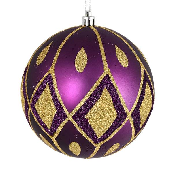 4" Plum Matte Glitter Diamond Ball Ornament (4 pack)