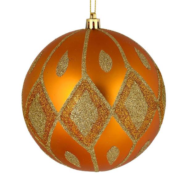 4" Antique Gold Matte Glitter Diamond Ball Ornament (4 pack)