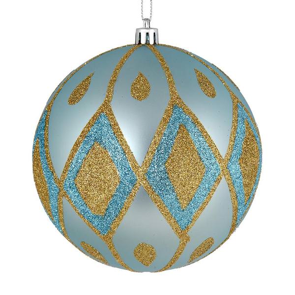 4" Baby Blue Matte Glitter Diamond Ball Ornament (4 pack)