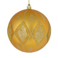 Vickerman 4" Honey Gold Matte Glitter Diamond Ball Ornament (4 pack)