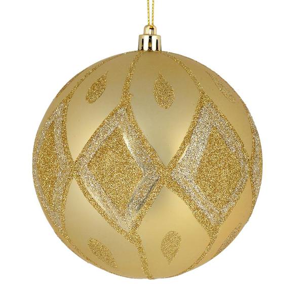 4" Champagne Matte Glitter Diamond Ball Ornament (4 pack)