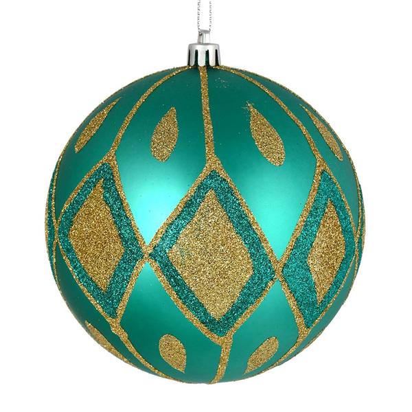 4" Teal Matte Glitter Diamond Ball Ornament (4 pack)