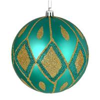 Vickerman 4" Teal Matte Glitter Diamond Ball Ornament (4 pack)