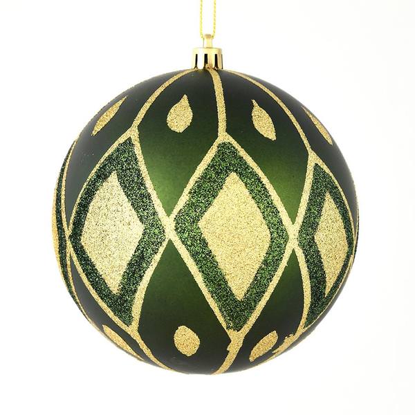 4" Moss Green Matte Glitter Diamond Ball Ornament (4 pack)