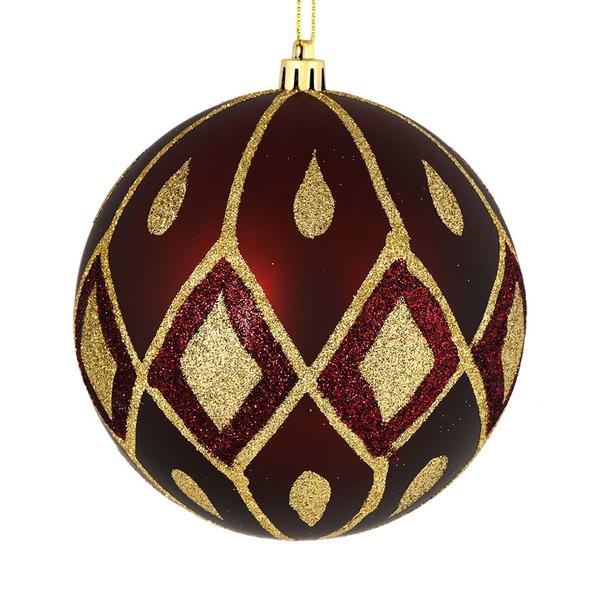 4" Burgundy Matte Glitter Diamond Ball Ornament (4 pack)