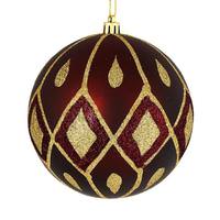 Vickerman 4" Burgundy Matte Glitter Diamond Ball Ornament (4 pack)