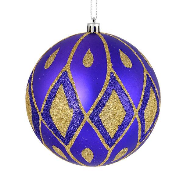 4" Purple Matte Glitter Diamond Ball Ornament (4 pack)
