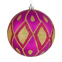 Vickerman 4" Fuchsia Matte Glitter Diamond Ball Ornament (4 pack)
