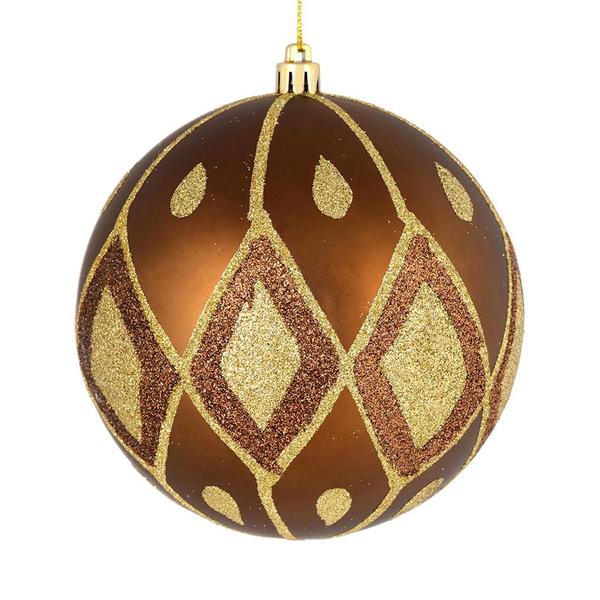 4" Mocha Matte Glitter Diamond Ball Ornament (4 pack)