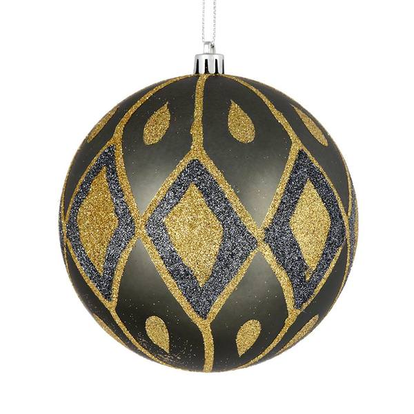 4" Pewter Matte Glitter Diamond Ball Ornament (4 pack)