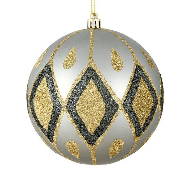 4.75" Limestone Matte Glitter Diamond Ball Ornament (4 pack)