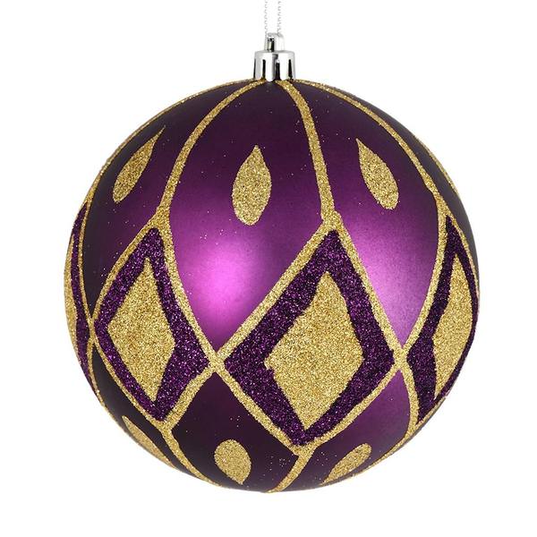 4.75" Plum Matte Glitter Diamond Ball Ornament (4 pack)