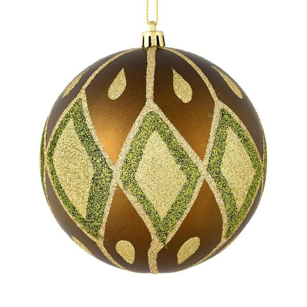 6" Olive Matte Glitter Diamond Ball Ornament (3 pack)