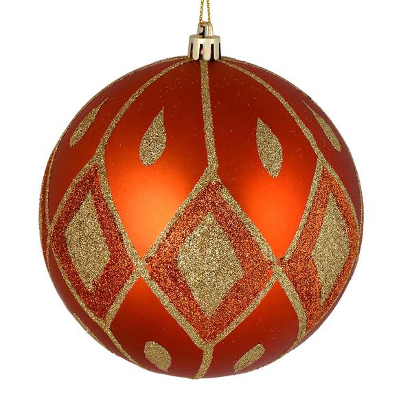 6" Burnish Orange Matte Glitter Diamond Ball Ornament (3 pack)