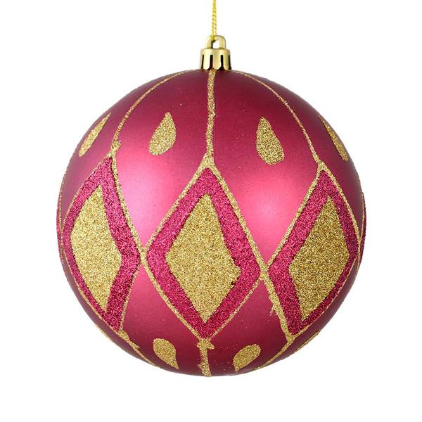 6" Berry Red Matte Glitter Diamond Ball Ornament (3 pack)