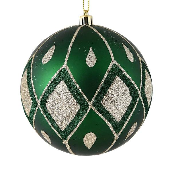 6" Emerald Matte Glitter Diamond Ball Ornament (3 pack)