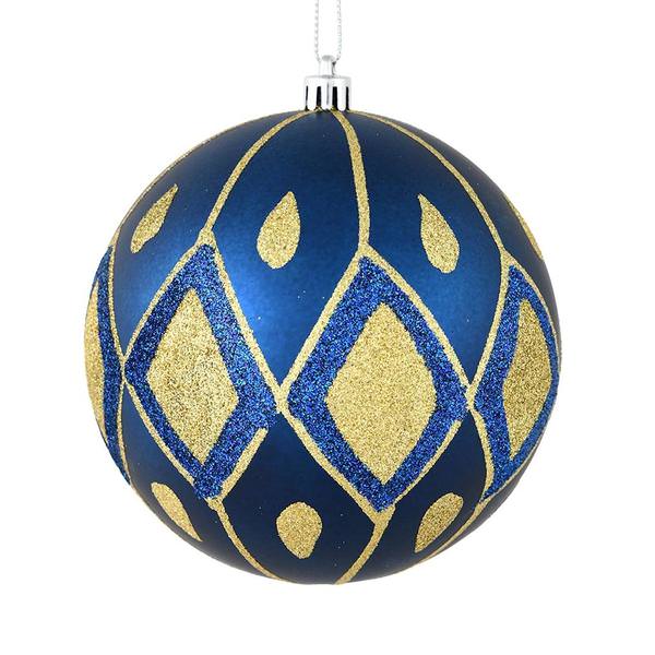 6" Midnight Blue Matte Glitter Diamond Ball Ornament (3 pack)